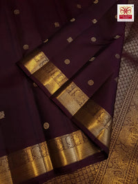 3Gram Rich Brown Pure Kanjivaram Silk Saree with Traditional Gold Zari | Silkmark Certified