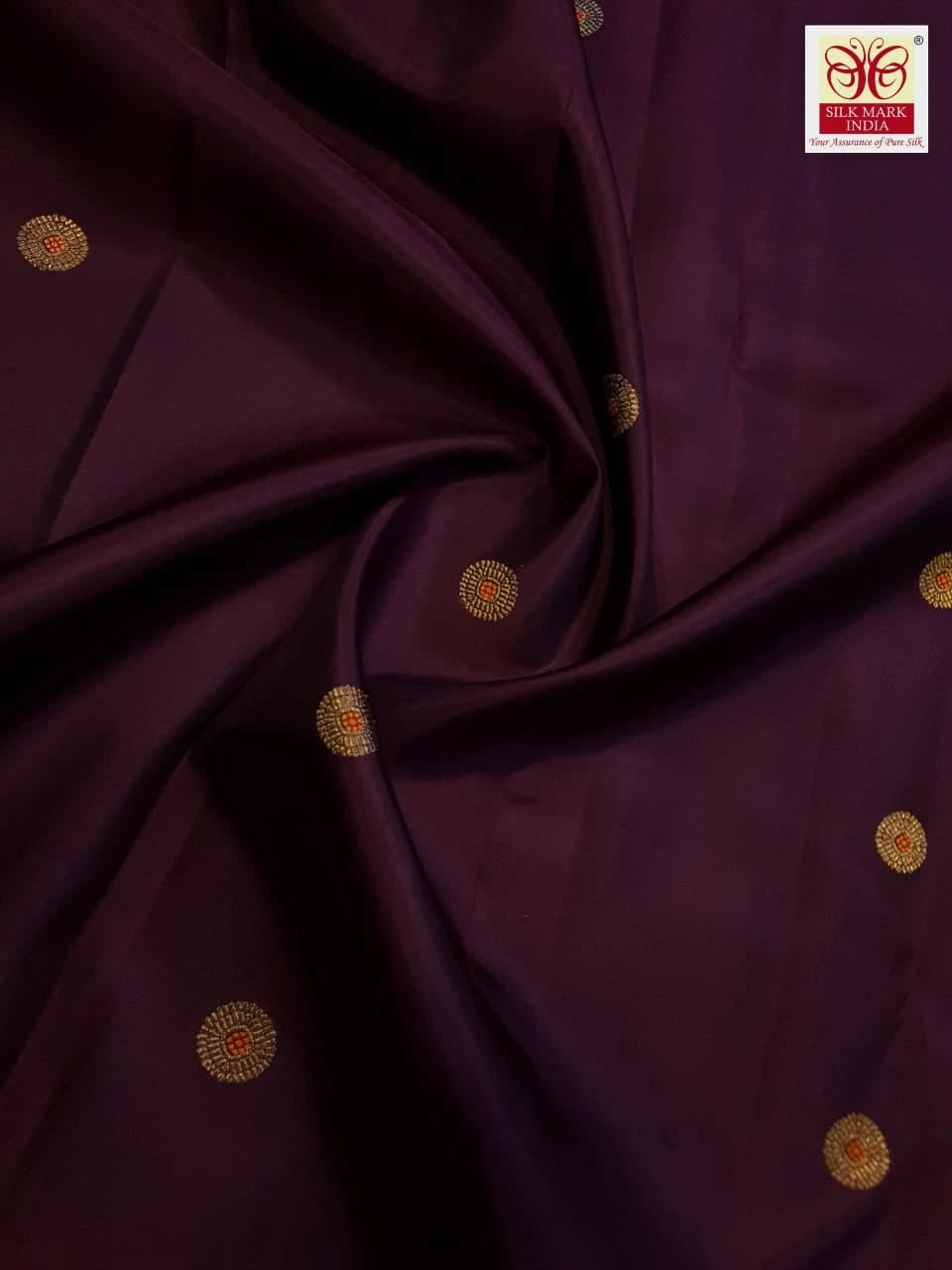 3Gram Pure Zari Korvai Kanjivaram Silk Saree in Deep Wine with Peach Border | Silkmark Certified
