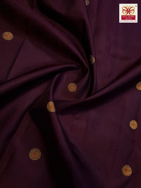 3Gram Pure Zari Korvai Kanjivaram Silk Saree in Deep Wine with Peach Border | Silkmark Certified