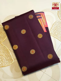 3Gram Pure Zari Korvai Kanjivaram Silk Saree in Deep Wine with Peach Border | Silkmark Certified