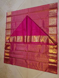 2G  Pure Kanjivaram Silk Saree in Rich Magenta Pink with Antique Gold Zari Geometric Checks, Grand Zari Border & Floral Zari Pallu | Silkmark Certified