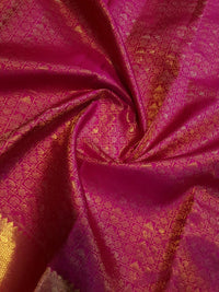 2G  Pure Kanjivaram Silk Saree in Rich Magenta Pink with Antique Gold Zari Geometric Checks, Grand Zari Border & Floral Zari Pallu | Silkmark Certified