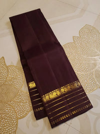 2G Pure Zari Kanjivaram Silk Saree in Deep Maroon with Rich Gold Zari Peacock Border & Traditional Zari Stripes | Silkmark Certified