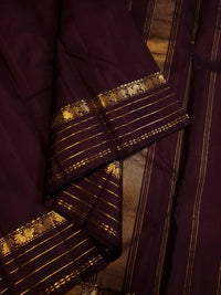 2G Pure Zari Kanjivaram Silk Saree in Deep Maroon with Rich Gold Zari Peacock Border & Traditional Zari Stripes | Silkmark Certified