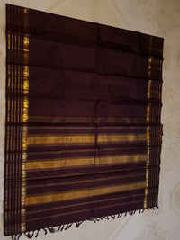 2G Pure Zari Kanjivaram Silk Saree in Deep Maroon with Rich Gold Zari Peacock Border & Traditional Zari Stripes | Silkmark Certified