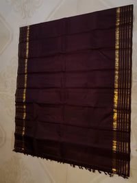 2G Pure Zari Kanjivaram Silk Saree in Deep Maroon with Rich Gold Zari Peacock Border & Traditional Zari Stripes | Silkmark Certified