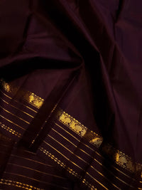2G Pure Zari Kanjivaram Silk Saree in Deep Maroon with Rich Gold Zari Peacock Border & Traditional Zari Stripes | Silkmark Certified