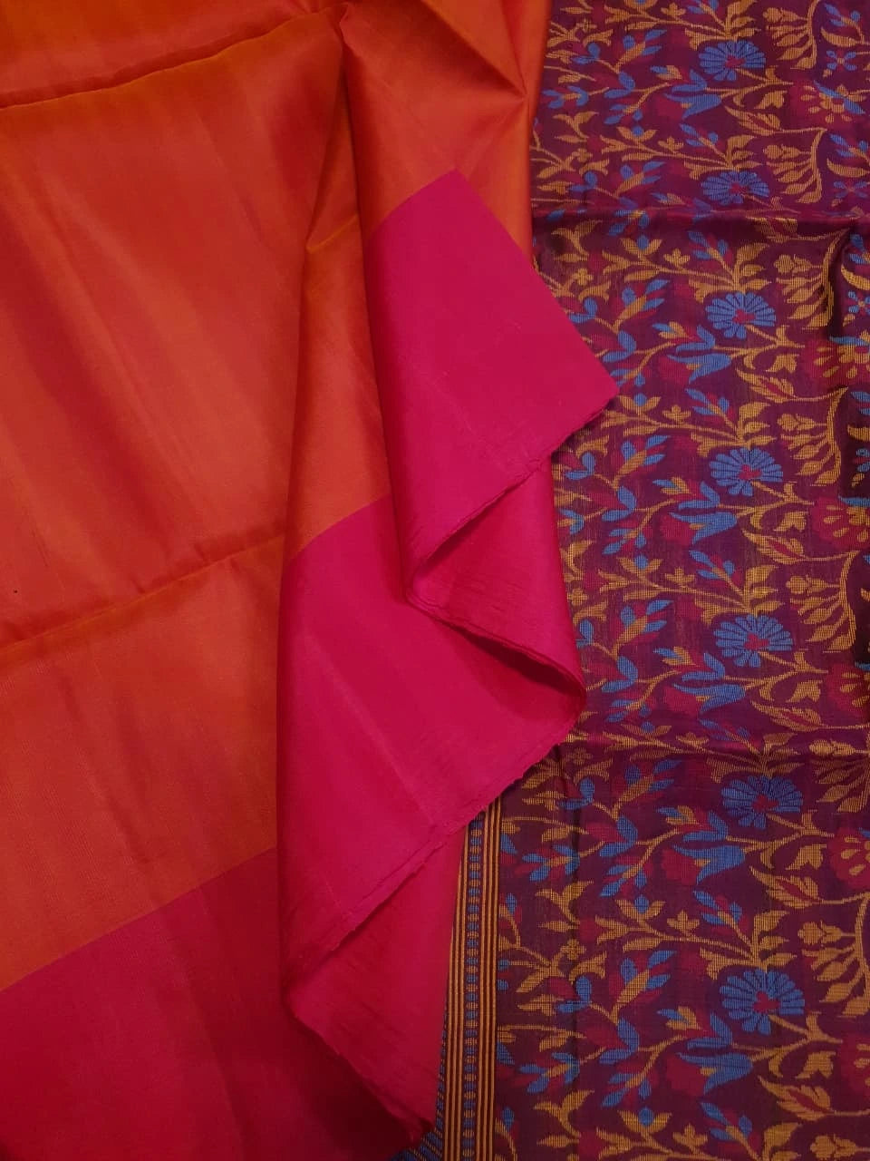 Elegant Kanchi Soft Silk Saree with Plain Border & Exclusive Floral Pallu | Silkmark Certified - Orange