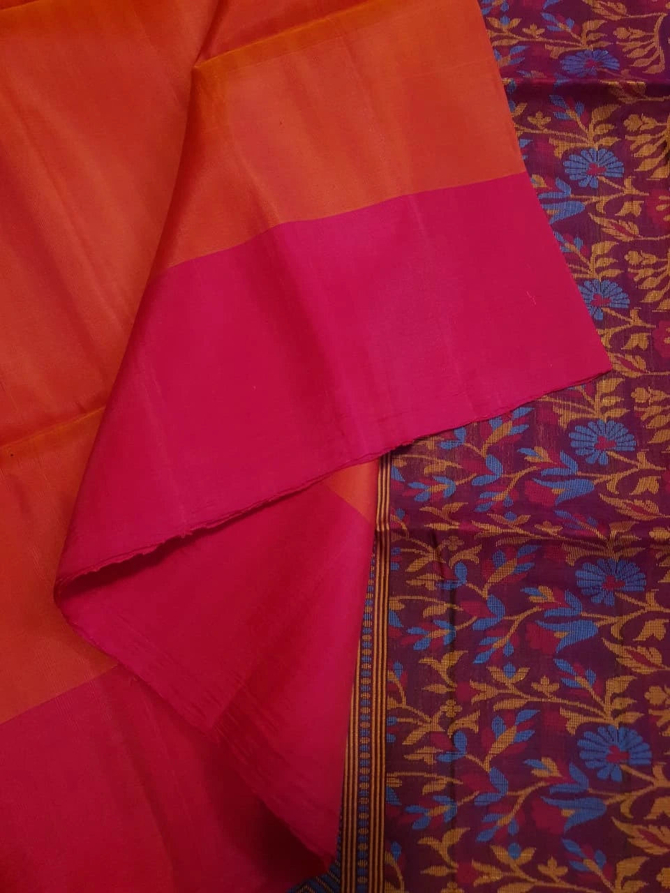 Elegant Kanchi Soft Silk Saree with Plain Border & Exclusive Floral Pallu | Silkmark Certified - Orange
