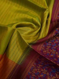 Elegant Kanchi Soft Silk Saree with Plain Border & Exclusive Floral Pallu | Silkmark Certified - Green