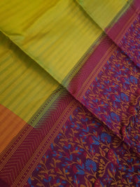 Elegant Kanchi Soft Silk Saree with Plain Border & Exclusive Floral Pallu | Silkmark Certified - Green