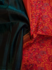 Elegant Kanchi Soft Silk Saree with Plain Border & Exclusive Floral Pallu | Silkmark Certified - Dark Green