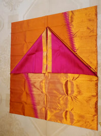2G Pure Kanjivaram Silk Saree in Bright Orange with Rich Gold Zari Pallu & Traditional Magenta Zig-Zag Border | Silkmark Certified