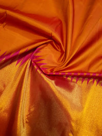 2G Pure Kanjivaram Silk Saree in Bright Orange with Rich Gold Zari Pallu & Traditional Magenta Zig-Zag Border | Silkmark Certified