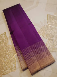 2G Kanjivaram Silk Saree in Deep Purple with Gold Zari Striped Border | Silkmark Certified