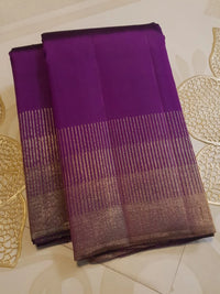 2G Kanjivaram Silk Saree in Deep Purple with Gold Zari Striped Border | Silkmark Certified