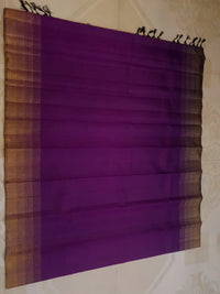 2G Kanjivaram Silk Saree in Deep Purple with Gold Zari Striped Border | Silkmark Certified