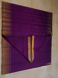 2G Kanjivaram Silk Saree in Deep Purple with Gold Zari Striped Border | Silkmark Certified