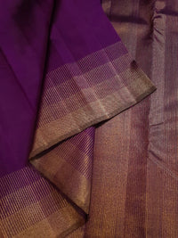 2G Kanjivaram Silk Saree in Deep Purple with Gold Zari Striped Border | Silkmark Certified