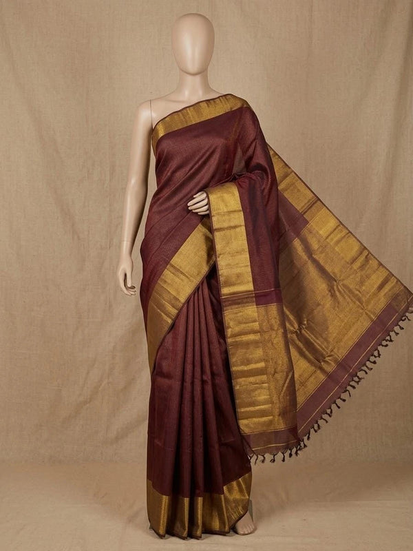 2G Pure Kanjivaram Silk Saree in Deep Maroon with Classic Gold Zari Border | Silkmark Certified