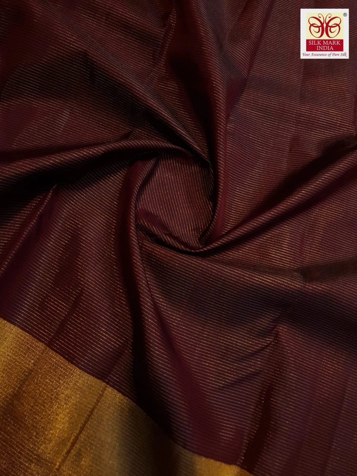 2G Pure Kanjivaram Silk Saree in Deep Maroon with Classic Gold Zari Border | Silkmark Certified