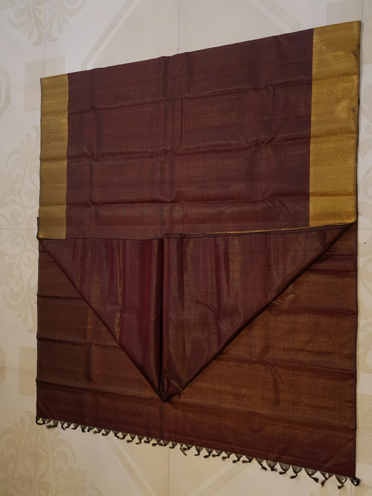 2G Pure Kanjivaram Silk Saree in Deep Maroon with Classic Gold Zari Border | Silkmark Certified