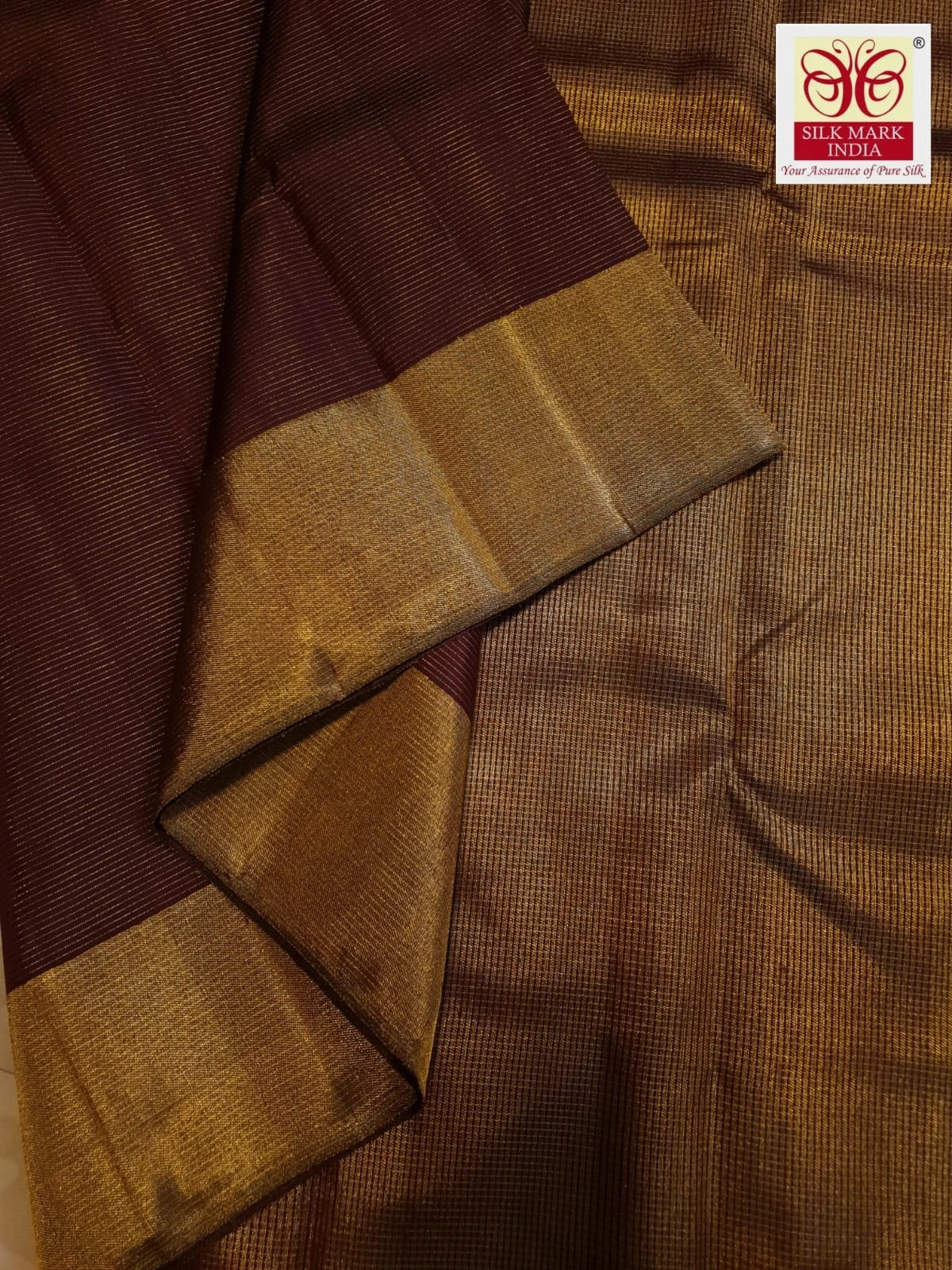 2G Pure Kanjivaram Silk Saree in Deep Maroon with Classic Gold Zari Border | Silkmark Certified