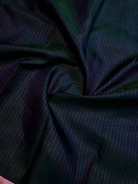 2G Pure Korvai  Kanjivaram Silk Saree in Deep Navy Blue with Pink & Gold Zari Elephant Border and Fine Vertical Stripes | Silkmark Certified