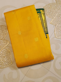 2G Pure Korvai  Kanjivaram Silk Saree in Golden Yellow with Bottle Green and Gold Zari Border | Silkmark Certified