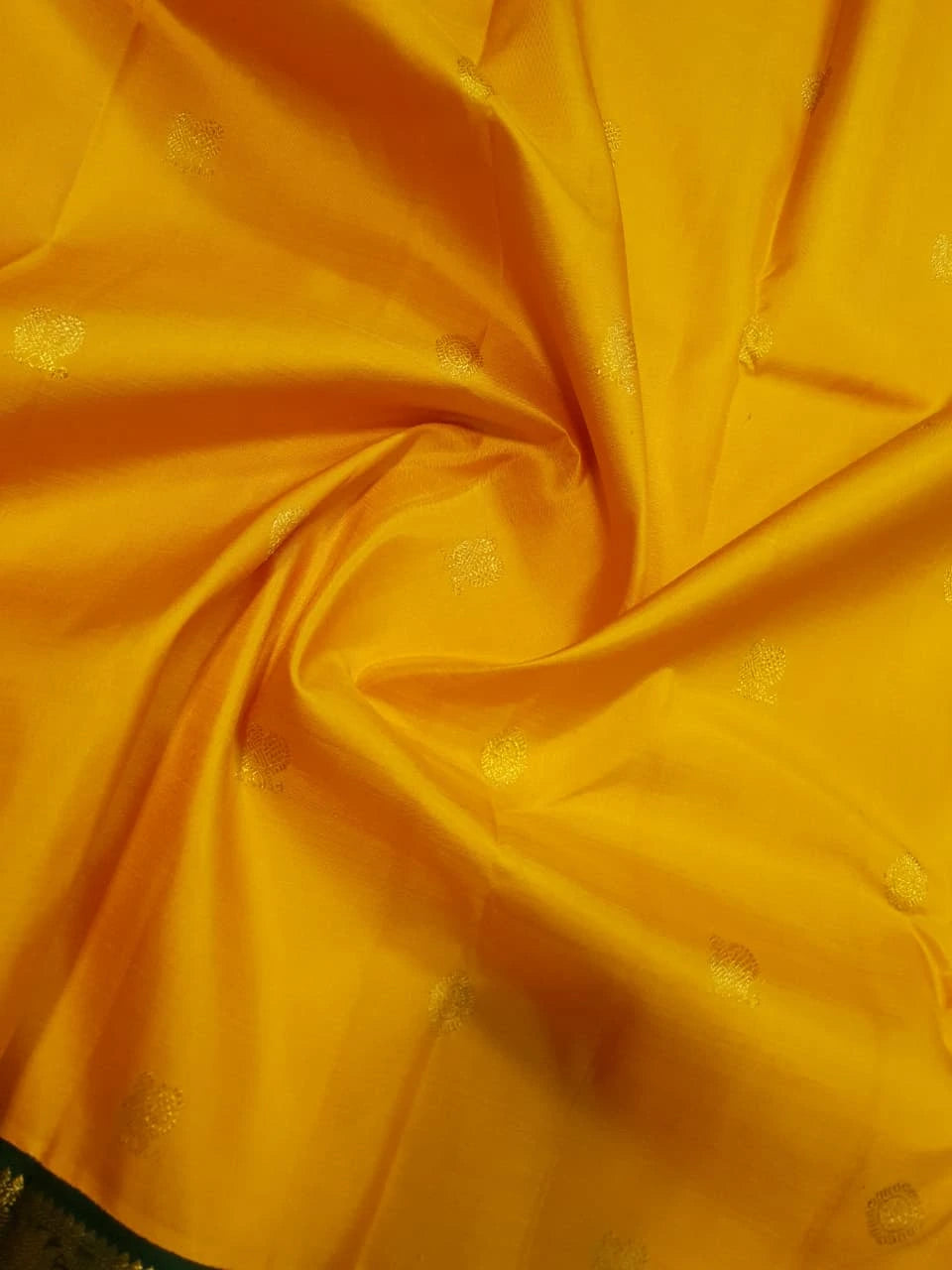 2G Pure Korvai  Kanjivaram Silk Saree in Golden Yellow with Bottle Green and Gold Zari Border | Silkmark Certified