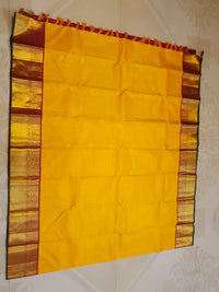 2G  Pure Korvai  Kanjivaram Silk Saree in Bright Yellow with Maroon Peacock Border & Rich Gold Zari | Silkmark Certified