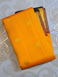 2G  Pure Korvai  Kanjivaram Silk Saree in Bright Yellow with Maroon Peacock Border & Rich Gold Zari | Silkmark Certified