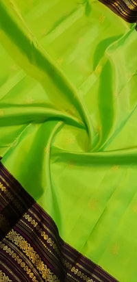2G Pure Korvai  Kanjivaram Silk Saree in Parrot Green with Black Floral Zari Border | Silkmark Certified