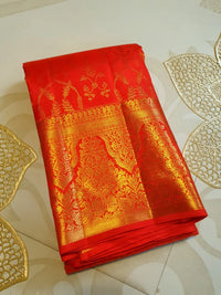 2G Pure Kanjivaram Silk Saree in Chilli Red with All-Over Floral Zari Jaal & Rich Gold Zari Border | Silkmark Certified