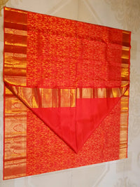 2G Pure Kanjivaram Silk Saree in Chilli Red with All-Over Floral Zari Jaal & Rich Gold Zari Border | Silkmark Certified