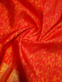 2G Pure Kanjivaram Silk Saree in Chilli Red with All-Over Floral Zari Jaal & Rich Gold Zari Border | Silkmark Certified