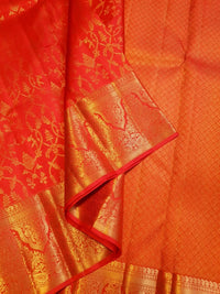 2G Pure Kanjivaram Silk Saree in Chilli Red with All-Over Floral Zari Jaal & Rich Gold Zari Border | Silkmark Certified