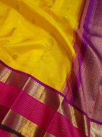 2G Pure Kanjivaram Silk Saree in Bright Yellow with Magenta Broad Zari Border & Grand Zari Pallu | Silkmark Certified