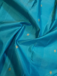 2 Gram Pure Kanjivaram Silk Saree in Turquoise Blue with Maroon Contrast Border & Rich Gold Zari Pallu | Silkmark Certified