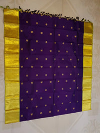 2G Pure Korvai Kanjivaram Silk Saree in Rich Purple with Lemon Yellow Broad Gold Zari Border & Grand Gold Zari Pallu | Silkmark Certified