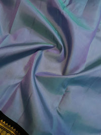 2G Pure Kanjivaram Silk Saree in Pastel Blue with Black Peacock Zari Border & Rich Gold Zari Pallu | Silkmark Certified