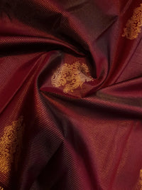 2 Gram Pure Kanjivaram Silk Saree in Rich Maroon with Antique Gold Zari Peacock Buttas, Grand Zari Border & Traditional Zari Pallu | Silkmark Certified