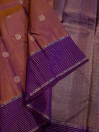 2G  Pure Kanjivaram Silk Saree in Rose Mauve with Rich Purple Zari Striped Border, Traditional Peacock Buttas & Zari Pallu | Silkmark Certified