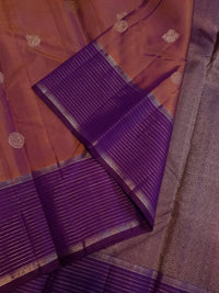 2G  Pure Kanjivaram Silk Saree in Rose Mauve with Rich Purple Zari Striped Border, Traditional Peacock Buttas & Zari Pallu | Silkmark Certified