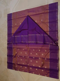 2G  Pure Kanjivaram Silk Saree in Rose Mauve with Rich Purple Zari Striped Border, Traditional Peacock Buttas & Zari Pallu | Silkmark Certified