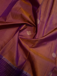 2G  Pure Kanjivaram Silk Saree in Rose Mauve with Rich Purple Zari Striped Border, Traditional Peacock Buttas & Zari Pallu | Silkmark Certified