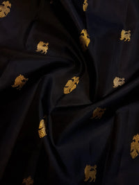 2G Pure Kanjivaram Silk Saree in Black with Bottle Green Gold Zari Border & Traditional Gold Zari Motifs | Silkmark Certified