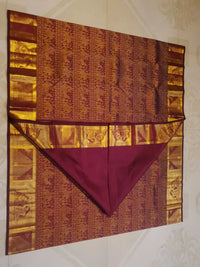 2G  Pure Zari Kanjivaram Silk Saree in Deep Maroon with Rich Gold Zari Floral Stripes & Traditional Elephant Motifs | Silkmark Certified