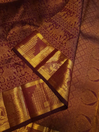 2G  Pure Zari Kanjivaram Silk Saree in Deep Maroon with Rich Gold Zari Floral Stripes & Traditional Elephant Motifs | Silkmark Certified