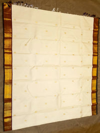 2G Pure Kanjivaram Silk Saree in Cream with Rich Maroon & Gold Zari Peacock Border | Silkmark Certified
